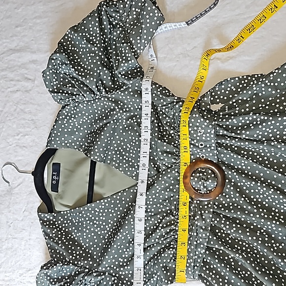 OPT Green Papin Short Balloon Sleeves Belted Midi Sundress Small Polka Dots - Picture 14 of 16